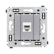 Компьютерная розетка RJ-45 без шторки в стену, кат.5е одинарная, Avanti, закаленная сталь