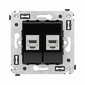 Компьютерная розетка RJ-45 без шторки в стену, кат.6А двойная экранированная, Avanti, черный квадрат