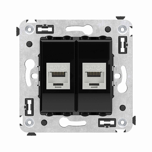 Компьютерная розетка RJ-45 без шторки в стену, кат.6А двойная экранированная, Avanti, черный квадрат