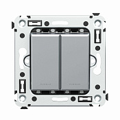 Выключатель двухклавишный в стену, Avanti, закаленная сталь