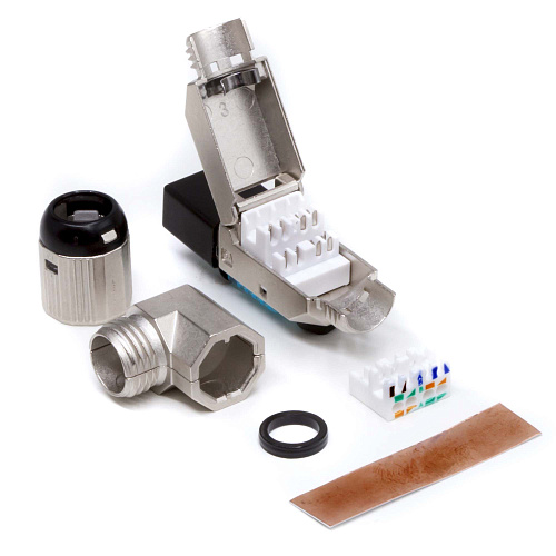 Коннектор полевого монтажа (Tool Less) 8P8C CAT 6A экранированный, с поворотным хвостовиком 45°