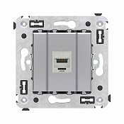 Компьютерная розетка RJ-45 без шторки в стену, кат.6А одинарная экранированная, Avanti, закаленная сталь