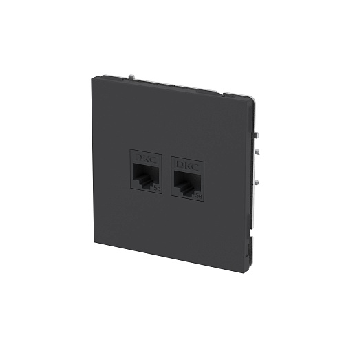 Компьютерная розетка RJ-45 без шторки, кат.5е двойная, KANT, черный уголь