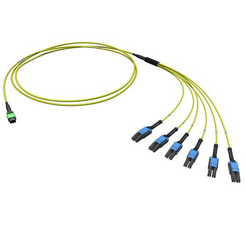 Оптическая разветвительная сборка 12ОВ 9/125 OS2, 1xMTP PRO(12)/6хLC-UPC двухволоконный (Duplex) Uniboot, тип полярности - прямая (Tx-->Rx), 2м (предустановленная конфигурация: MTP Male , тип полярности - прямая (Tx-->Rx)