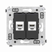 Телефонная розетка RJ-12 без шторки в стену двойная, Avanti, черный матовый