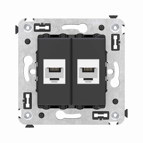 Телефонная розетка RJ-12 без шторки в стену двойная, Avanti, черный матовый